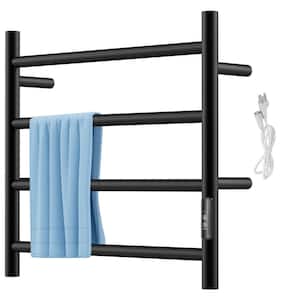 23.6 x 20 in. Electric Towel Warmer Rack 4-Bar Stainless Steel Heated Towel Rack with Timer for Bath, Matte Black