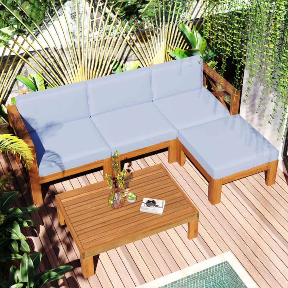 5 Pieces Outdoor Conversation Sectional Sofa Seating Group Set with Cushions for Garden, Backyard, Balcony, Poolside price history on PriceWatchPro