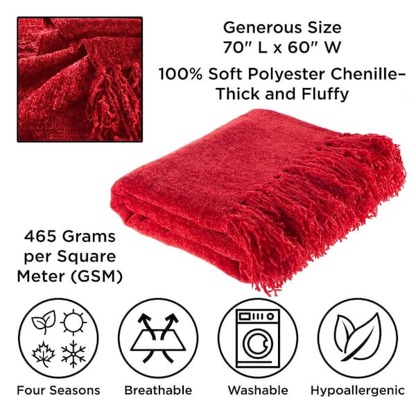 Lavish Home Vineyard Red Oversized Chenille Throw Blanket 66-THROW050 - The  Home Depot