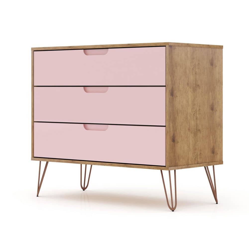 Nature and Rose Pink Mid-Century Night Table with Hairpin Legs