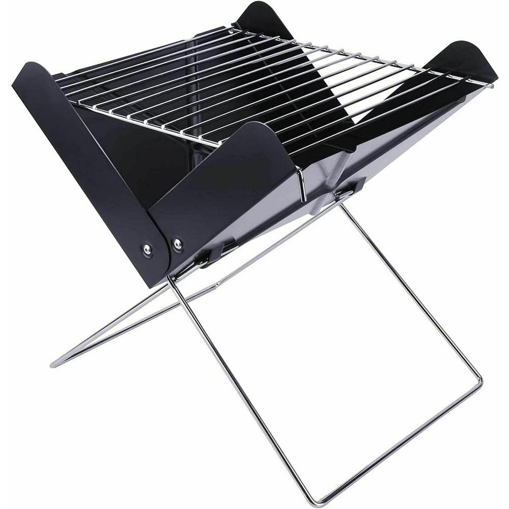 12 in. Portable Charcoal Barbecue Grill Folding Grill Mini Tabletop Grill BBQ in Black