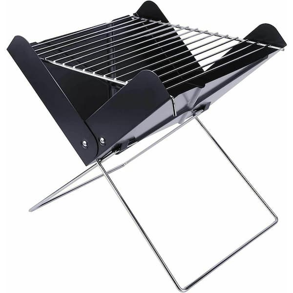 Unbranded 12 in. Portable Charcoal Barbecue Grill Folding Grill Mini Tabletop Grill BBQ in Black