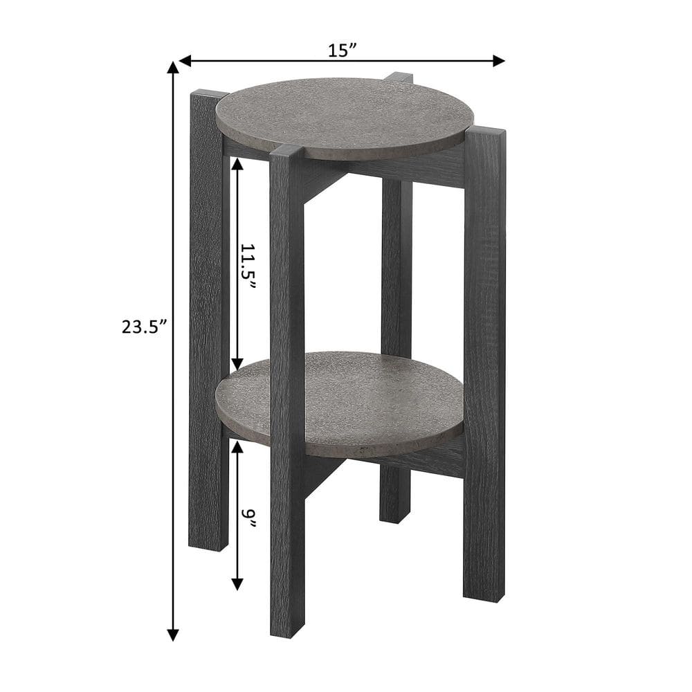 Gray Faux Cement and Black Medium 2-Tier Plant Stand
