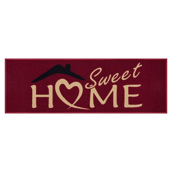 Ottomanson Sweet Home Collection Non-Slip Rubberback Sweet Home Design 2x5 Indoor Runner Rug, 1 ft. 8 in. x 4 ft. 11 in., Red