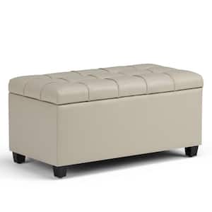 Sienna 33 in. Wide Transitional Rectangle Storage Ottoman Bench in Satin Cream Vegan Faux Leather