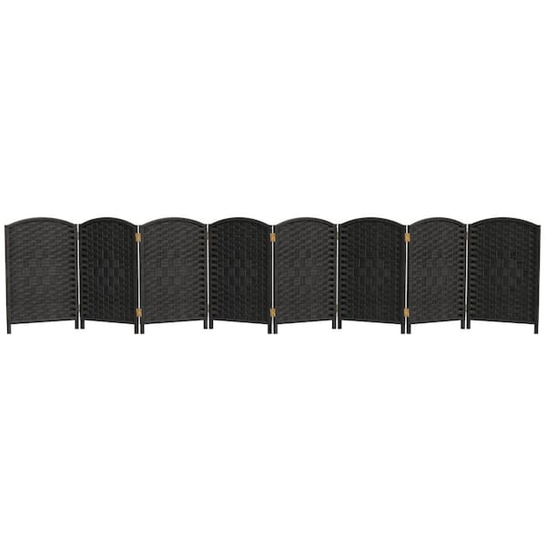 2 ft. Short Diamond Weave Fiber Folding Screen - Black - 8 Panel
