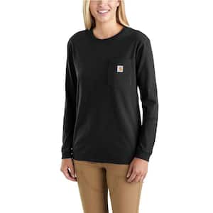 Women's Medium Black Cotton Workwear Pocket Long Sleeve T-Shirt