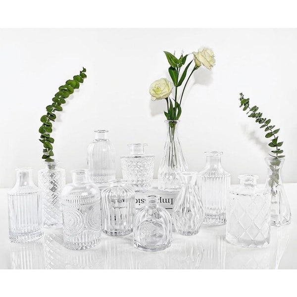 5.71 in.12-Pieces Glass Bottle Bud Vases Set, Clear YA129