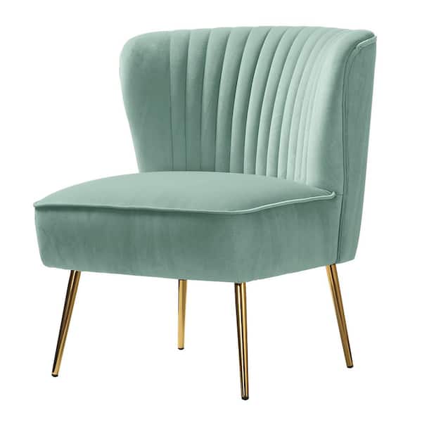 Monica Modern Sage Velvet Comfy Living Room Side Chair with Golden Metal Legs
