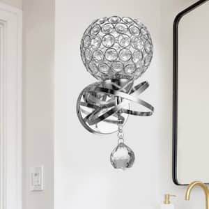 5.12 in. 1-Light Chrome Indoor Wall Sconce with Antique Metal Crystal Shade