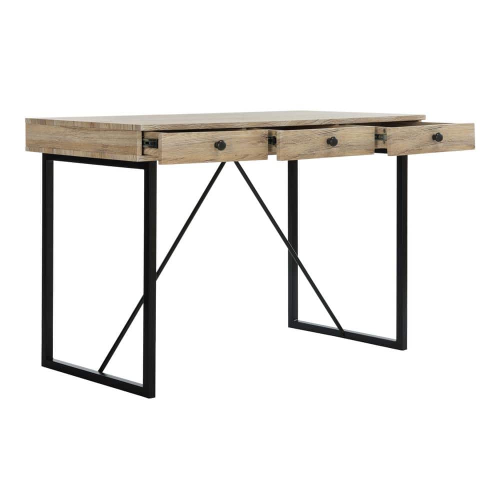 Transitional Black and Oak 3-Drawer Home Office Desk