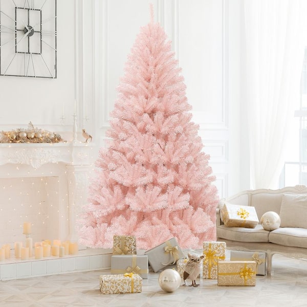 ANGELES HOME 7 ft. Pink Unlit Hinged PVC Artificial Christmas Tree with  Metal Stand M22-8CM349 - The Home Depot