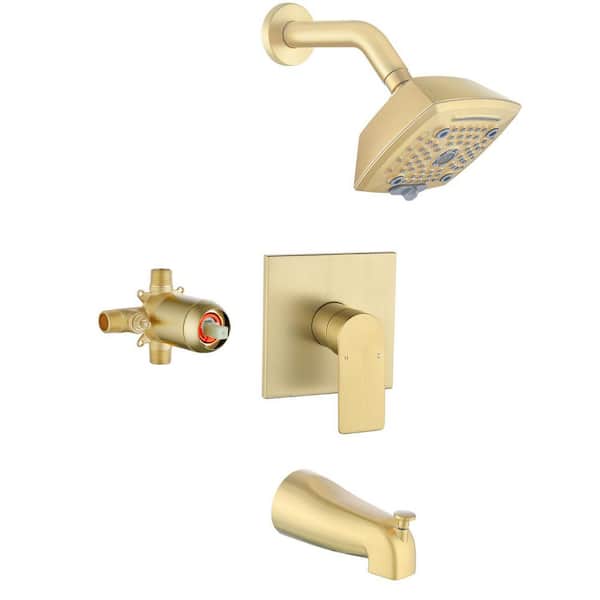 PERLIRIA INC Single Handle 2-Spray Tub and Shower Faucet with Shower Head 2.5 GPM in Brushed Gold Pressure Balancing Valve Included