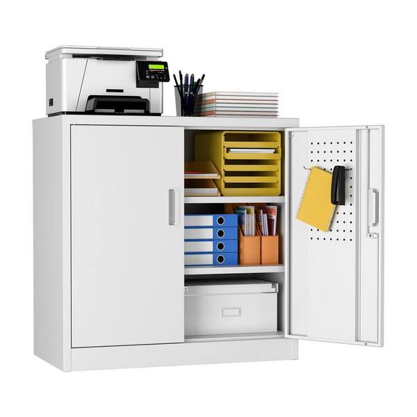 31.5 in.Hx31.5 in.Wx16.5 in.D Lockable Rolling Metal Storage Freestanding Cabinet w/ Pegboard for Garage,Office in White