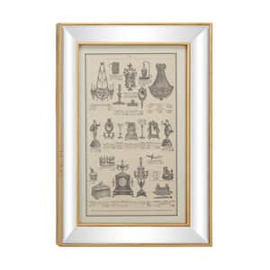 19.5 in. x 28.5 in. Large Vintage Style French Illustrations Textile in Rectangular Mirror and Gold Frame