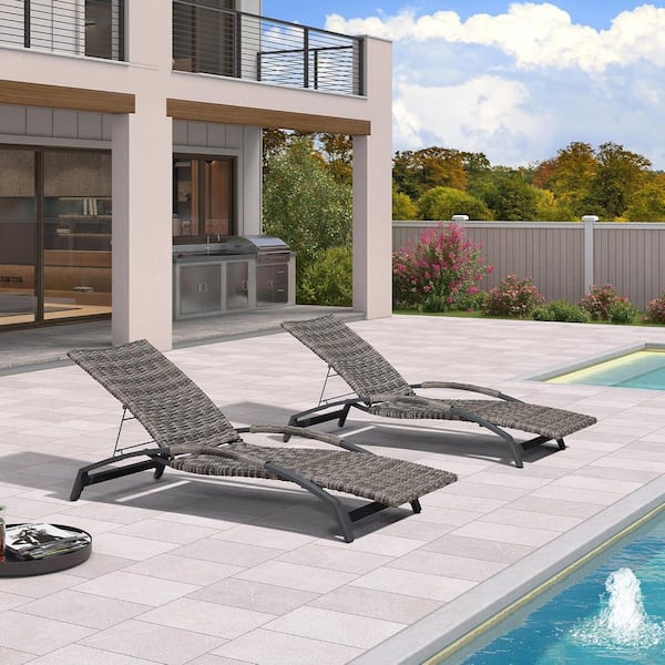 PURPLE LEAF Outdoor Wicker Lounge Chaise Tanning Pool Adjustable