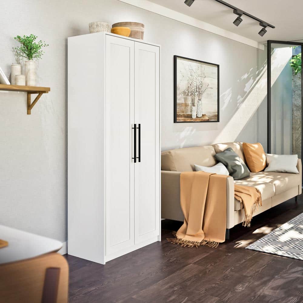 Elite White Tall Storage Cabinet with Adjustable Shelves