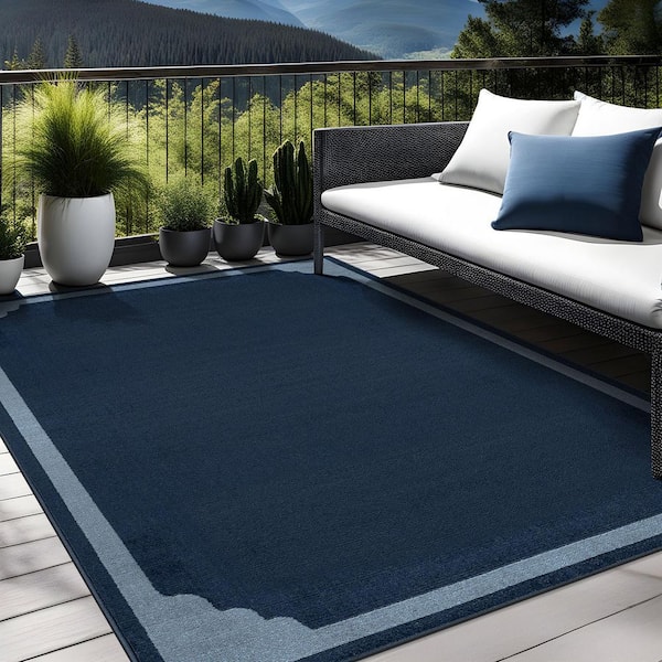 Beverly Rug Hera Navy 9 ft. x 12 ft. Rubber Back Washable Corner
