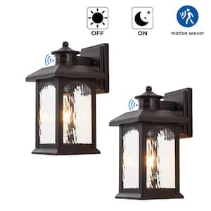 2-Pack 12 in. Oil Rubbed Bronze Motion Sensing Dusk to Dawn Outdoor Hardwired Wall Lantern Scone with No Bulbs Included