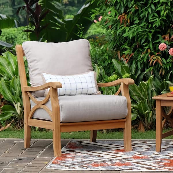 Harbor Premium Indonesia Teak Wood Outdoor Club Lounge Chair with Beige Cushion