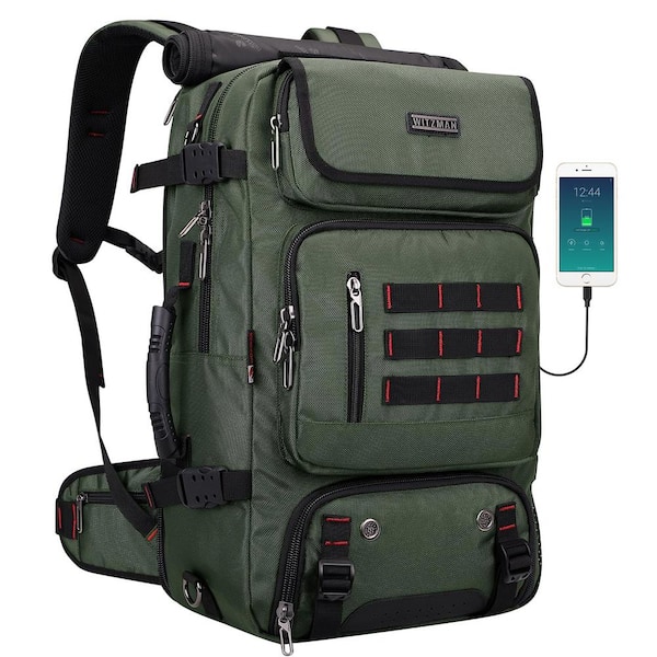 Numhew 20.5 in. Army Green Carry on Travel Backpack, Convertible Nylon Duffle Bag, Luggage Backpack for Men