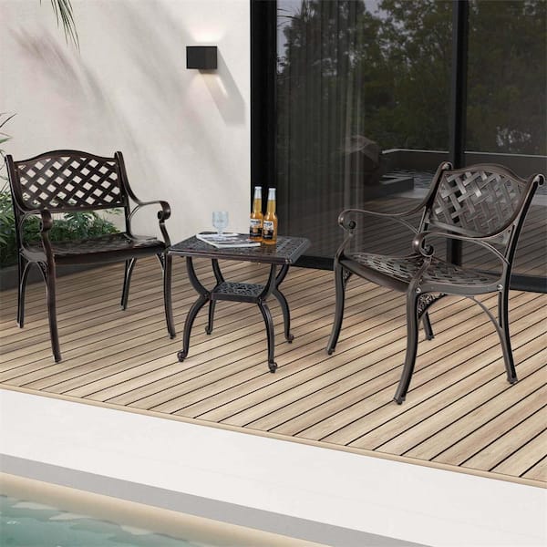 Costway All Weather Cast Aluminum Outdoor Dining Chair with Armrests in Bronze Set of 2
