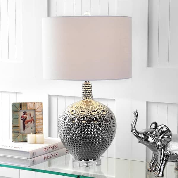 JONATHAN Y Andrews 27 in. H Chrome Ceramic Table Lamp JYL5025A The