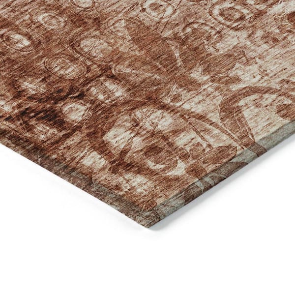 Orange 9 ft. x 12 ft. Woven Ikat Polyester Rectangle Indoor / Outdoor Area Rug