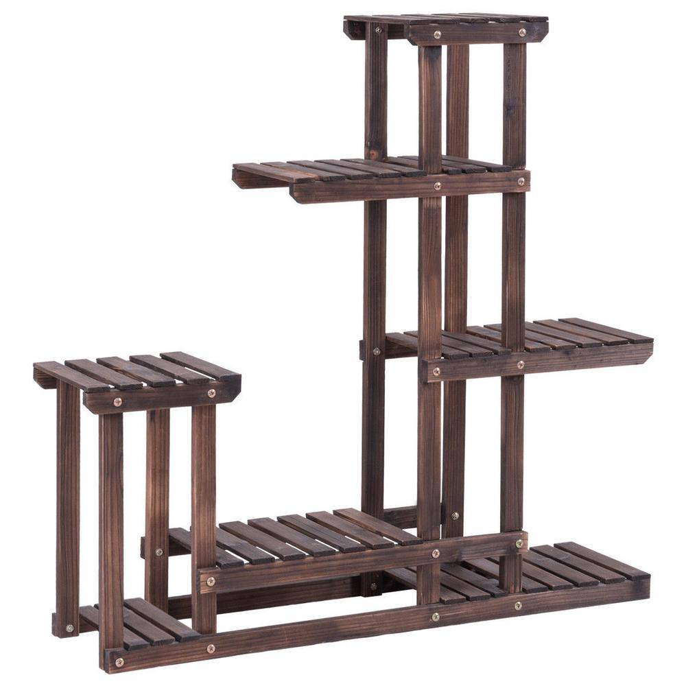 Dark Brown Multi-Tier Wooden Corner Plant Stand