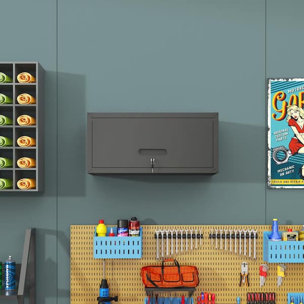 Kahomvis 13.58 in. H Heavy Duty Steel Wall-Mounted Garage Accent Storage Cabinet in Black