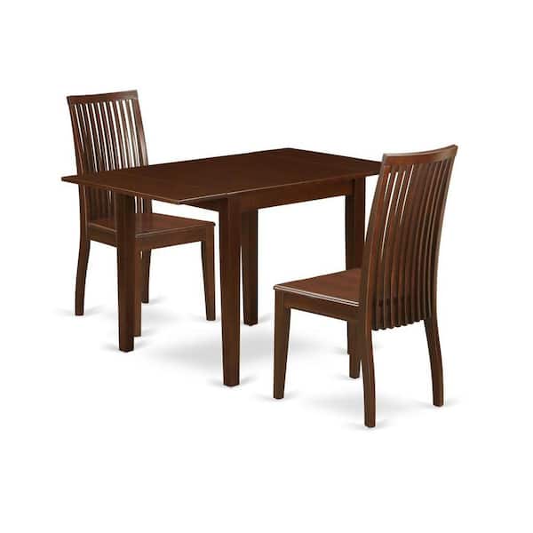 East West Furniture 3-Piece Mahogany Finish Solid Wood Top Dining Table Set