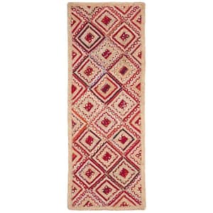 Cape Cod Natural/Red 2 ft. x 6 ft. Geometric Runner Rug
