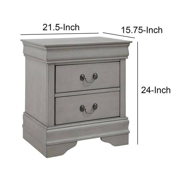 Traditional 2 Drawers wood Nightstand By Louis Philippe III, Grey