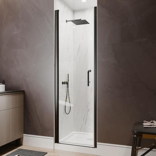 24-26 in. W x 72 in. H Pivot Frameless Shower Door in Matte Black with Clear Glass