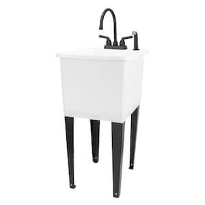 17.75 in. x 23.25 in. Thermoplastic Freestanding Space Saver Utility Sink in White - Black Faucet, Side Sprayer