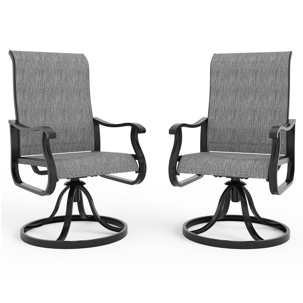 Black Swivel Text Ilene Metal Patio Outdoor Dining Chair (Set-2)