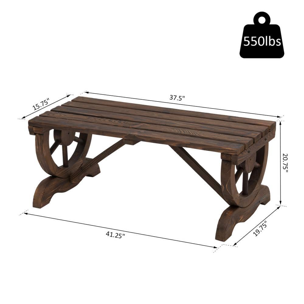 Rustic Wagon Wheel 2-Person Outdoor Bench in Carbonized Fir Wood
