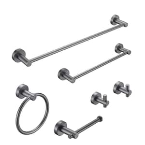6-Piece Bath Hardware Set with hand towel bar、 hand towel bar、hooks、toilet paper holder and towel ring in Gray