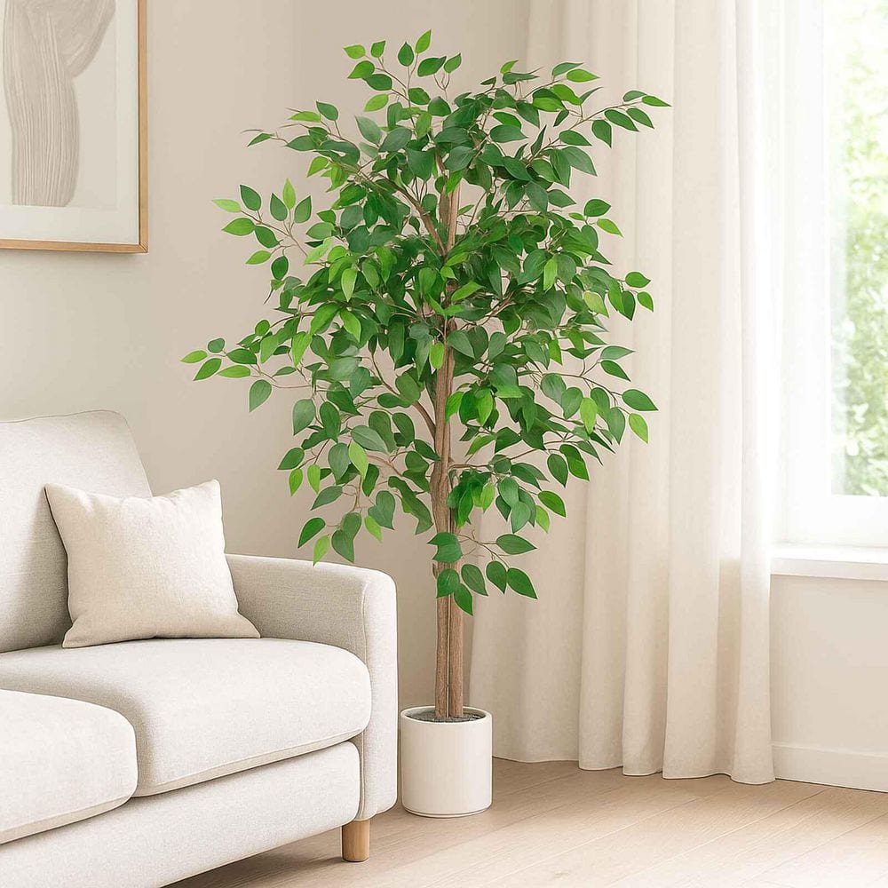 VIVATREES 5 ft. Artificial Ficus Tree Weeping Fig in White Pot