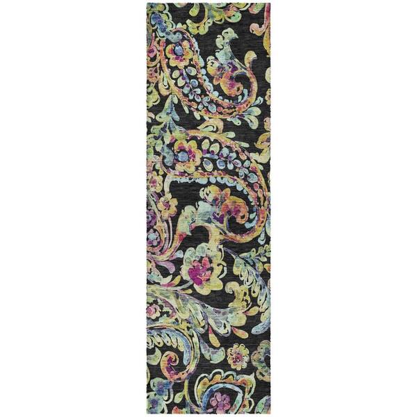 Dream Shag Premium Machine Washable Abstract ADS834 Black 2 ft. x 7 ft. Runner Rug