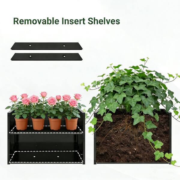 83 in. L x 47.4 in. W Rectangular Black Iron Raised Garden Bed