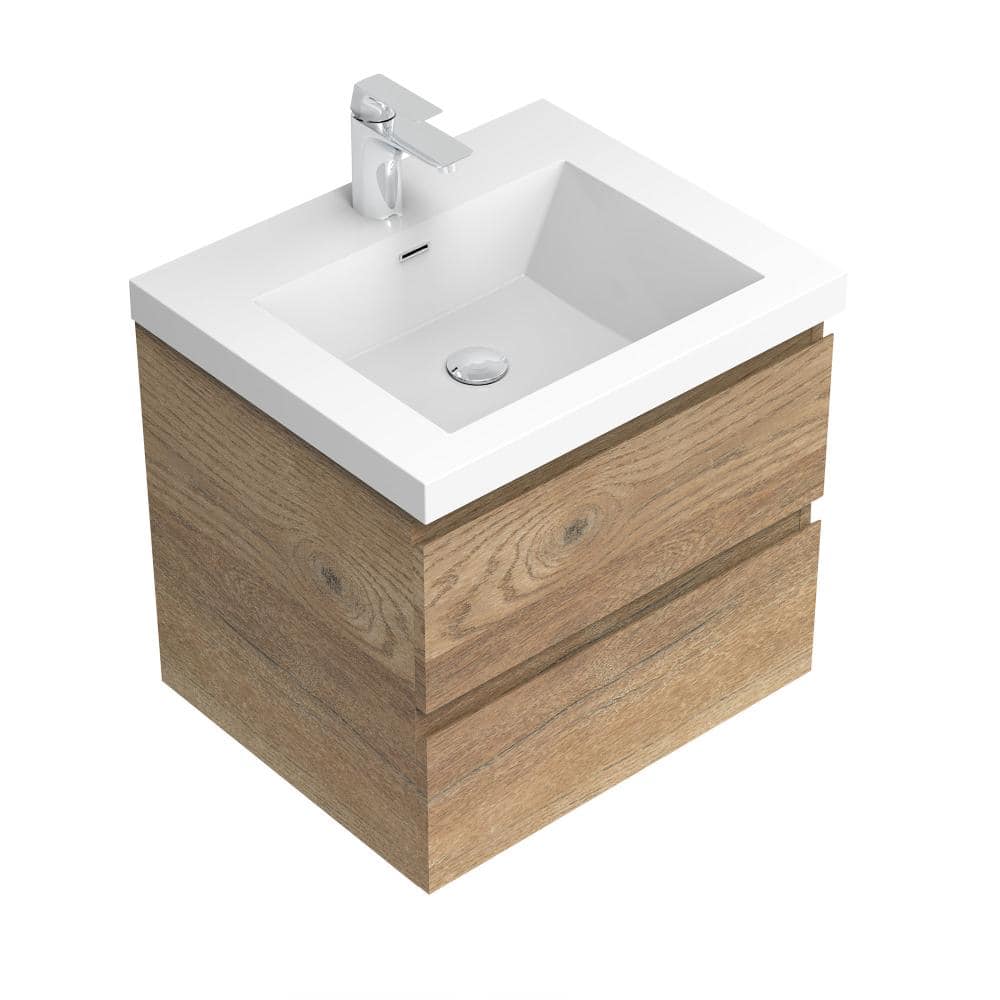 24 in. Wall-Mounted Floating Bathroom Vanity in Natural Oak with White Solid Surface Single Sink Top price history on PriceWatchPro