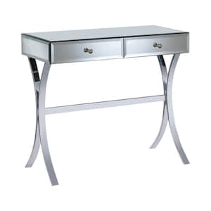 35.5in Clear Mirror Rectangle Glass Console Table with 2 Drawers