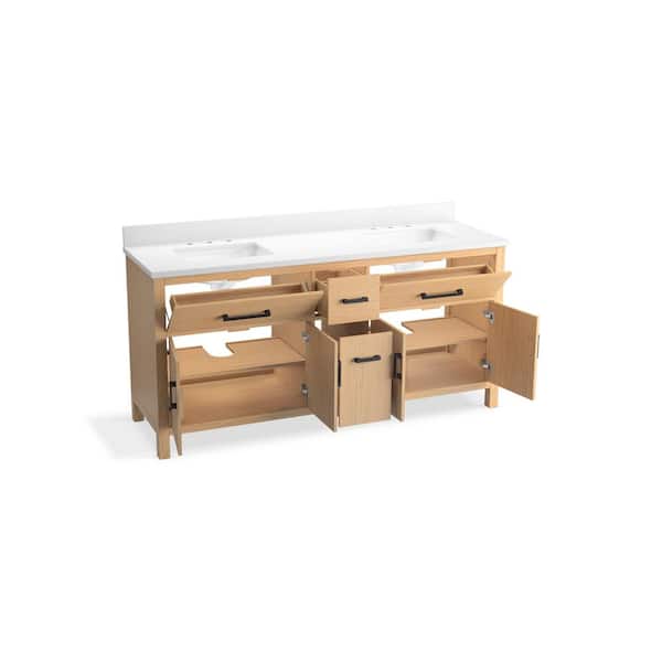 KOHLER Kresla 72.99in. Double Sink Freestanding Light Oak Bath Vanity with White Quartz Top Assembled