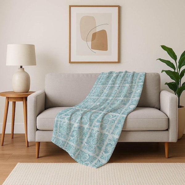 Premium Machine Washable ASB854 Turquoise 50 in. x 70 in. Sherpa Throw Blanket