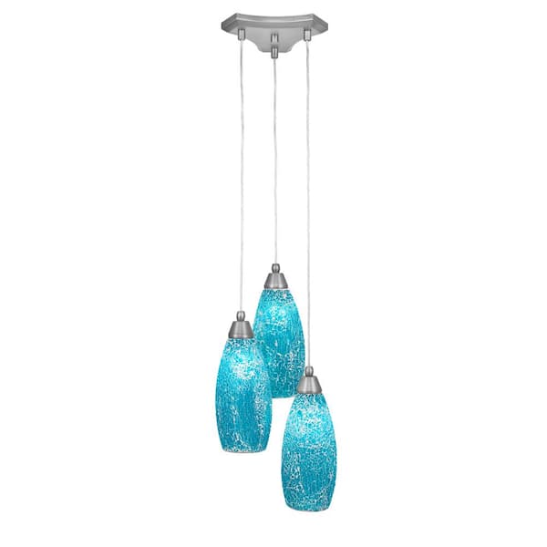 Unbranded Condor 3 Light Brushed Nickel, Cluster Pendant Light with 5.5 in. Turquoise Fusion Glass Shades, No bulbs included