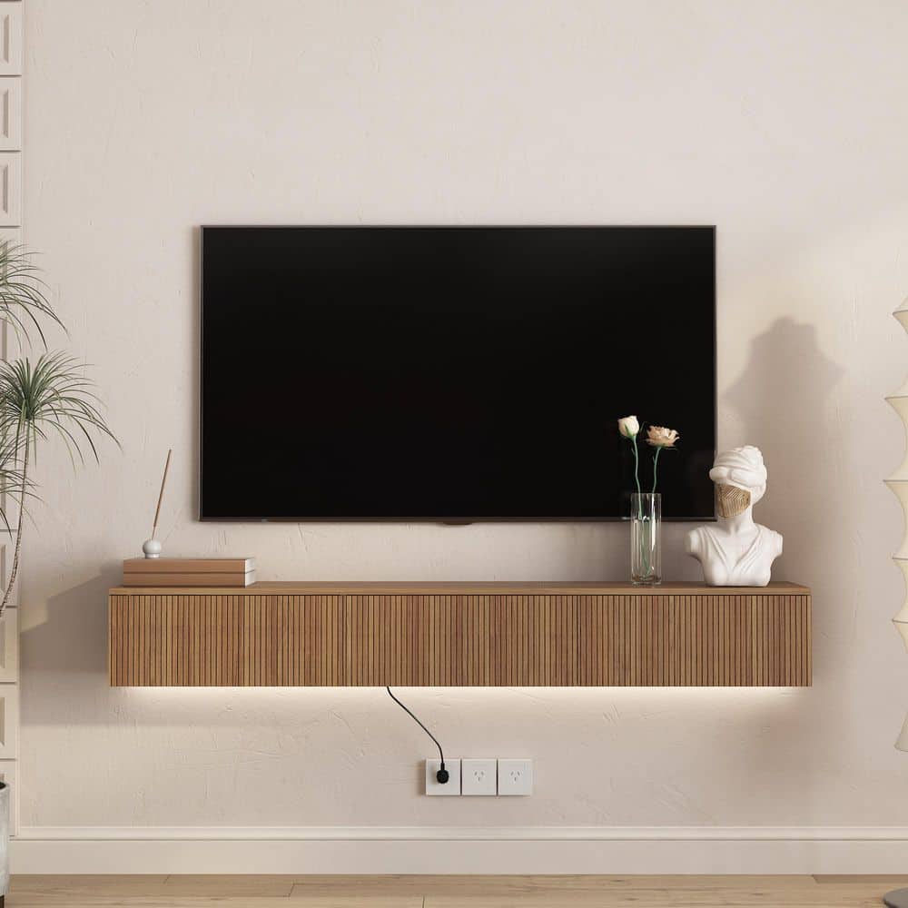 GOGEXX 65 in. W x 11.8 in. D Brown MDF Wood Floating TV Stand