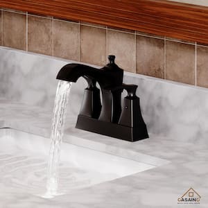 4 in. Center Set Double Handle High Arc Bathroom Faucet with Pop-up Drain in Matte Black