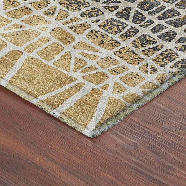 Mayfield Premium Machine Washable Abstract AMF2404 Gold 2 ft. x 3 ft. Accent Rug