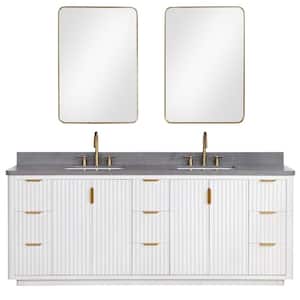 Cádiz 84 in. W x 22 in. D x 34 in. H Double Bathroom Vanity in Fir Wood White with Gray Composite top and Mirror